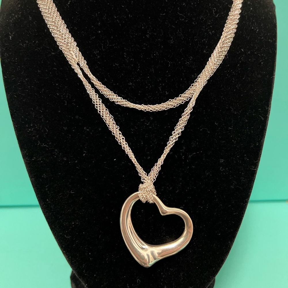 🌸 Authentic Tiffany & Co. Peretti Open Heart Pendant On Mesh Chain